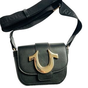 True Religion Black Mini Flap Horseshoe Crossbody Bag
